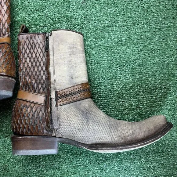Cuadra Brown Half Python Boots Side Zip Rubber Sole US 10.5 Mex 29.5 Square Toe